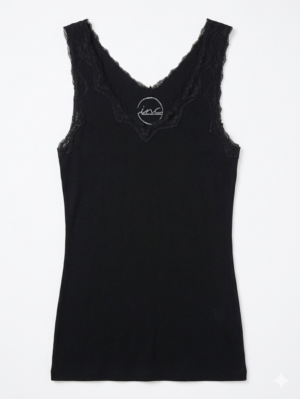 INC International Concepts Black Lace-Trim Chemise Tank